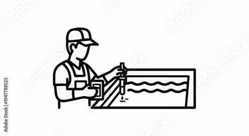 Worker in overalls and cap testing liquid in a tank with a dropper