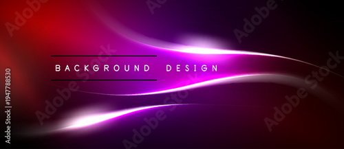 Abstract background features vibrant red, purple gradients. Smooth curves create dynamic light effect. Text reads background design.