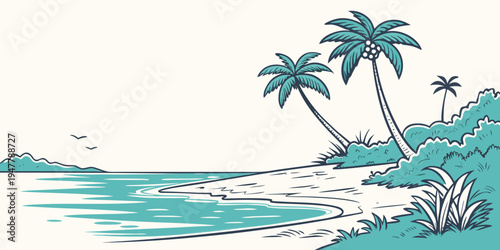 A tropical island with palm trees on the beach Vector