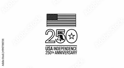 USA Independence 250th Anniversary icon flag, bell, star, number