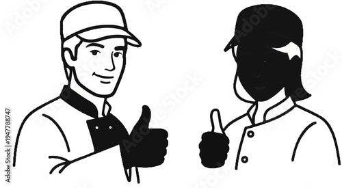 Two cartoon figures in chef uniforms giving thumbs up gestures