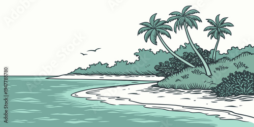 A small island with palm trees and a sandy beach Vector