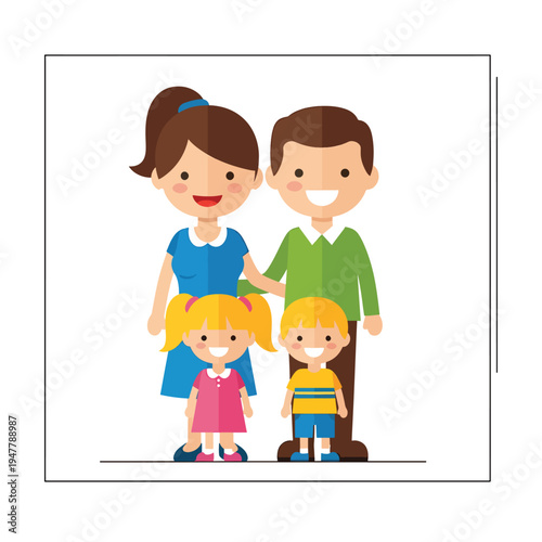 Cartoon Family Portrait with Four Members 1.