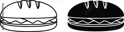 Baguette sandwich, burger icon. 