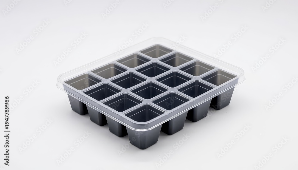 Obraz premium a tray with separate compartments designed for planting seedlings. Each compartment is small and dark, suitable for accommodating individual seedlings.