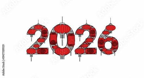 Year 2026 graphic with red Chinese lanterns inside numbers