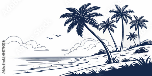 A tropical island with palm trees and a beach Vector