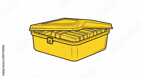Yellow plastic container with compartments holding rectangular items