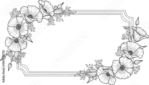 Ornate frame adorned with delicate, detailed floral illustrations in black and white