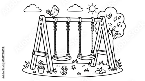 A swing set for kids outside.