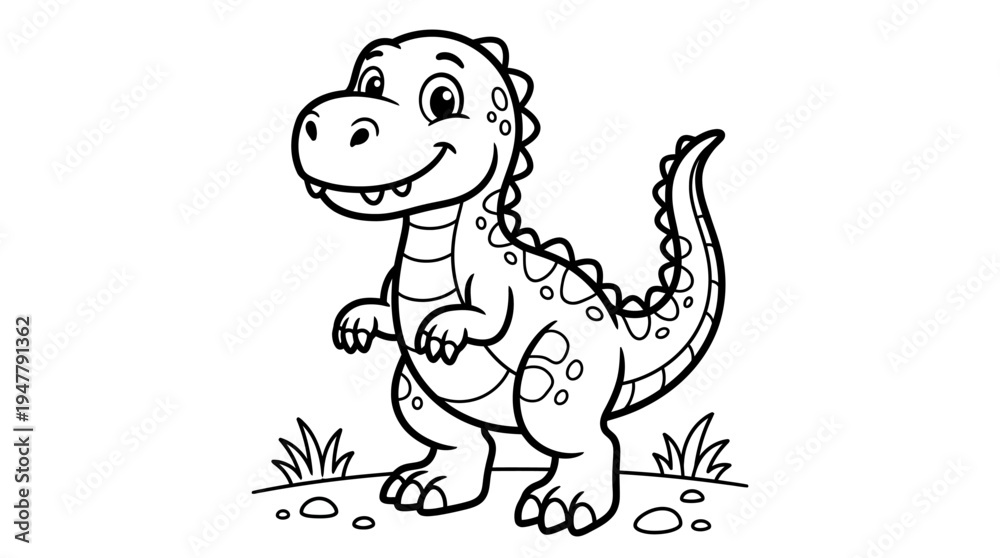 Fototapeta premium Smiling Cartoon Dinosaur Standing Alone.