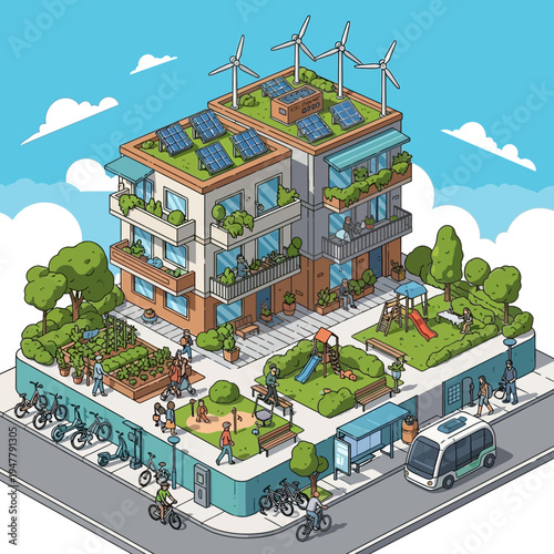 Sustainable urban living in green neighborhood