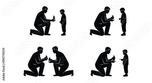 Silhouettes of people in traditional robes performing a ritual