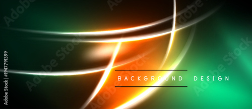 Abstract neon lines create dynamic gradient background. Vivid orange, green hues dominate design, offering modern aesthetic.