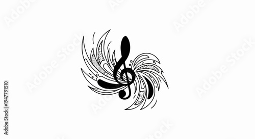 Stylized treble clef with abstract, swirling shapes and dots