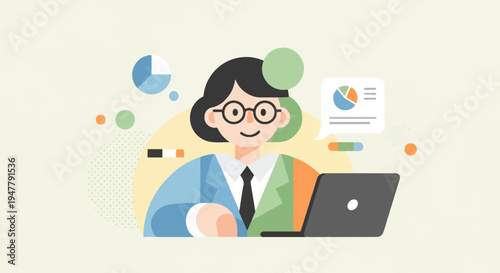 Person in colorful blazer working on laptop with data charts