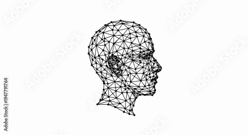 Wireframe human head profile, scientific, digital, abstract, geometric, network.