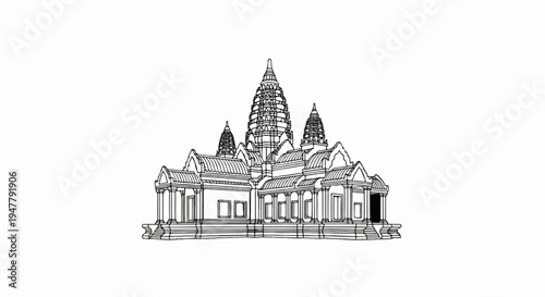 Ornate temple structure with multiple spires and tiered rooflines