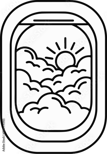 View of sun and clouds through an airplane window