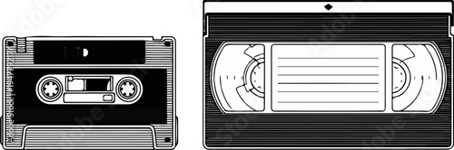 Vintage audio cassette and video tape side-by-side