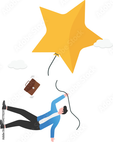 Businessman Falling with Star Performance Balloon