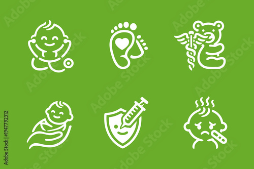 Pediatric Medical Care Icon Set for Children Health
