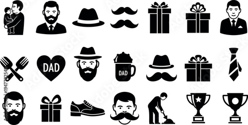 Happy father's day celebration icons and symbols for dad