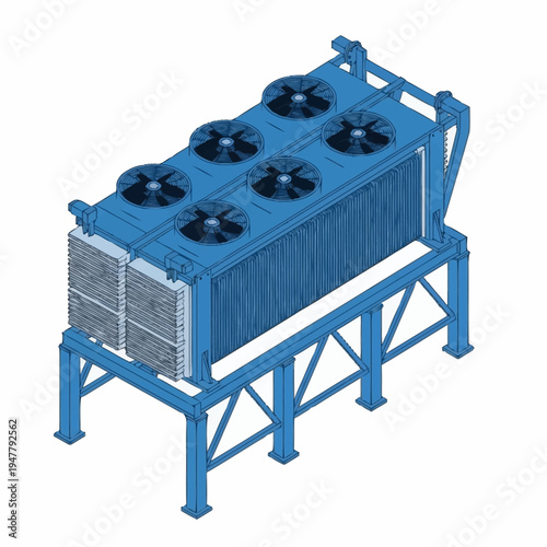 Industrial Air-Cooled Heat Exchanger Unit with Multiple Fans and Support Structure.