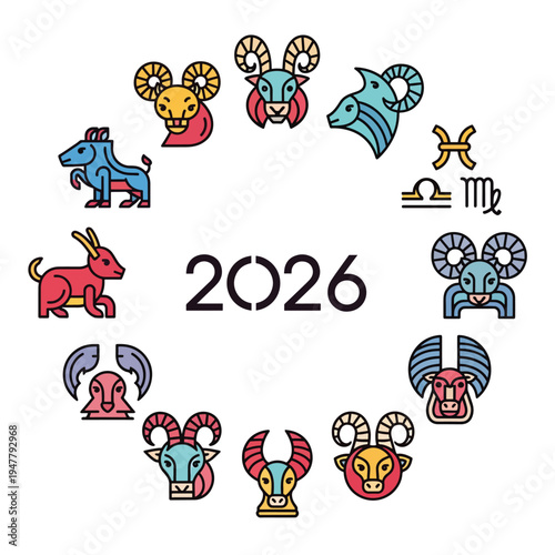 Zodiac Signs Astrology Symbols 2026 Icons.