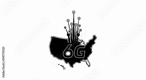 Stylized US map with "6G" and futuristic network connections