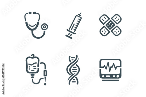 Medical Healthcare Icon Set with Stethoscope and Syringe