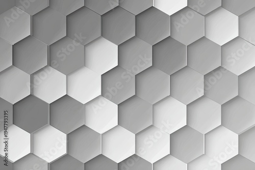 Geometric grayscale honeycomb pattern, shaded hexagon tiles create a repeating abstract design