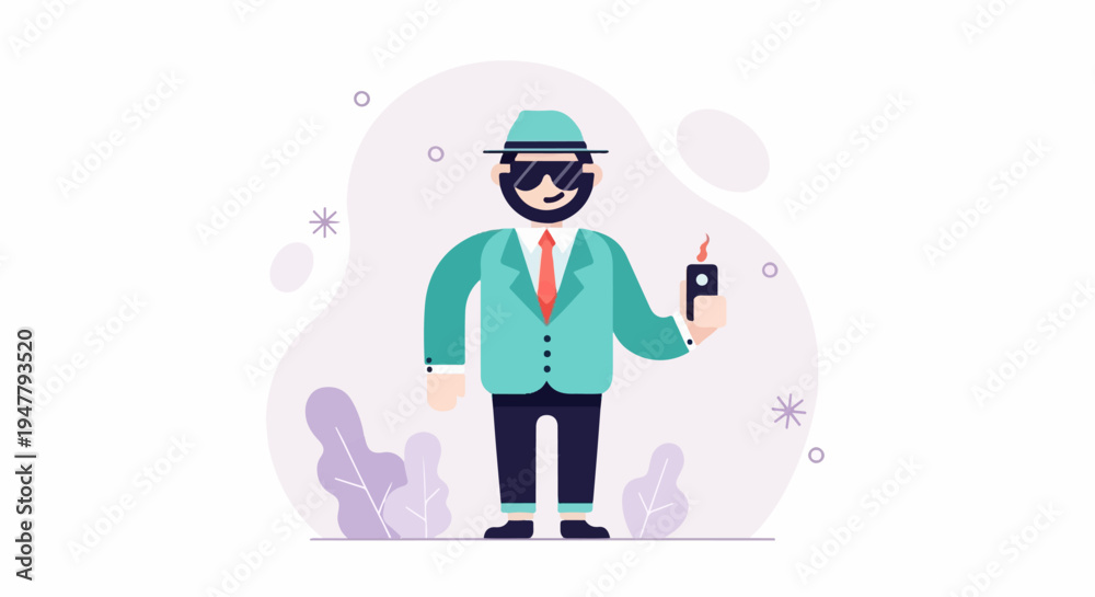 Obraz premium Man in a suit and hat taking a selfie with a lit lighter