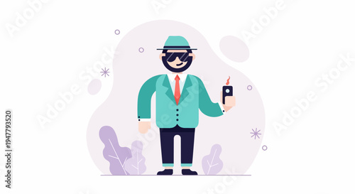 Man in a suit and hat taking a selfie with a lit lighter