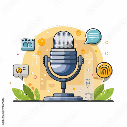 Retro Microphone Icon for Audio Recording and Broadcasting Content