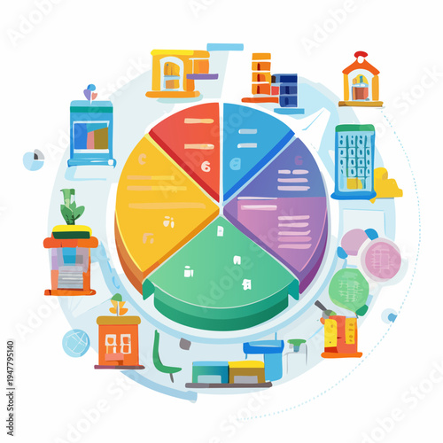 Conceptual pie chart graphic for strategic business planning and urban development, depicting resource allocation