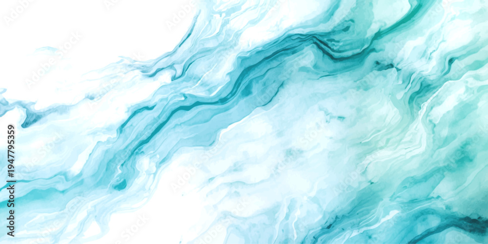 Fototapeta premium Vector Abstract flowing fluid art design and serene liquid texture and turquoise azure aesthetic background with gradient of marine colors and artistic watercolor marble style.