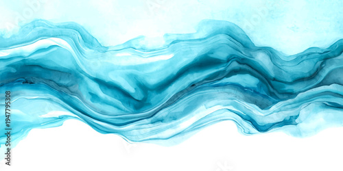 Vector Abstract aquamarine wave art, flowing liquid azure elegance, serene oceanic motion, fluid watercolor splash, graphic turquoise artwork, artistic rippling design.