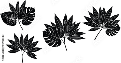 Leaf Icon Set with Detailed Shapes and Patterns for Nature, Botanical, and Tropical Plant Design