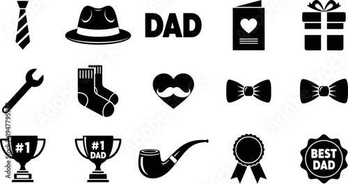 Happy father's day celebration icons and symbols for dad