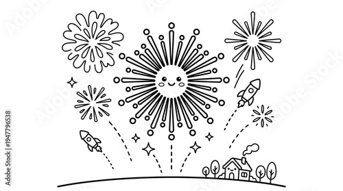 Fireworks exploding in the night sky.