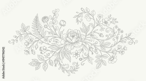 Intricate floral design with leaves flowers.