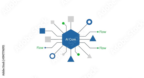Blue Hexagon Network Diagram with Shapes.