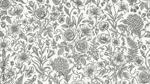Black and white floral damask pattern.