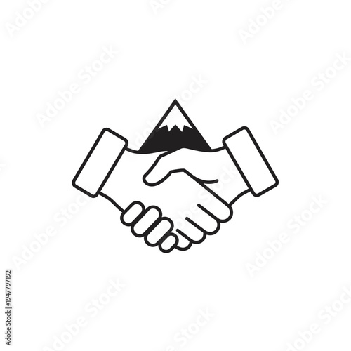 Handshake with mountain background logo.