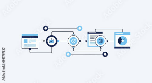 Data Flowchart Diagram with Icons and Arrows.