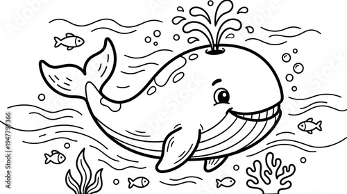 Smiling Whale Underwater Ocean Scene.