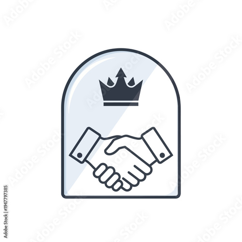 Handshake with crown symbol on arch.