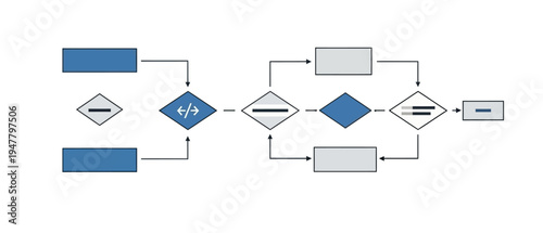 Flowchart Diagram with Blue Shapes and Arrows.