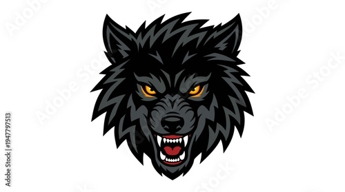 Fierce black wolf head illustration with glowing orange eyes, showcasing strength and intensity